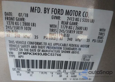 2018 Ford Edge Titanium из США, поврежденный, VIN 2FMPK3K93JBC53766